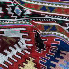 RED  WITH MULTICOLOR DESIGN JACQUARD fabric