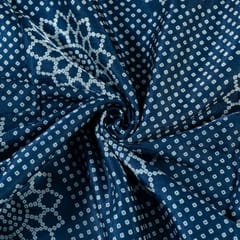 Blue Color Mashru Silk Ajrakh Printed Fabric