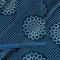 Blue Color Mashru Silk Ajrakh Printed Fabric