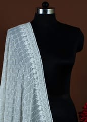 White Dyeable Georgette Embroidered Dupatta