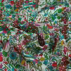 White Color Dola Silk Digital Printed Fabric