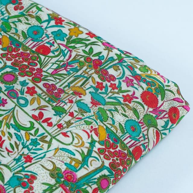 White Color Dola Silk Digital Printed Fabric