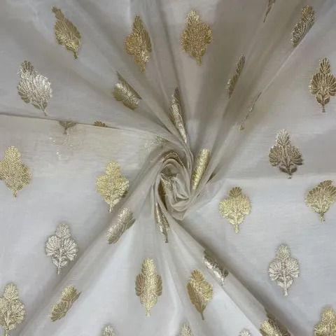 White Color Chanderi Jacquard fabric