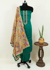 Green Color Jam Silk Embroidered Shirt with Zam Silk Bottom and Tissue Chanderi Kantha Embroidered Dupatta