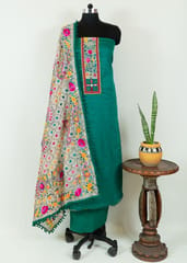 Green Color Jam Silk Embroidered Shirt with Zam Silk Bottom and Tissue Chanderi Kantha Embroidered Dupatta