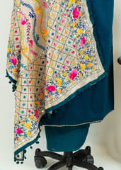 Blue Color Jam Silk Embroidered Shirt with Zam Silk Bottom and Tissue Chanderi Kantha Embroidered Dupatta