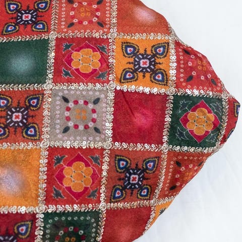 Multi Color Chinon Chiffon Print With Embroidered Fabric