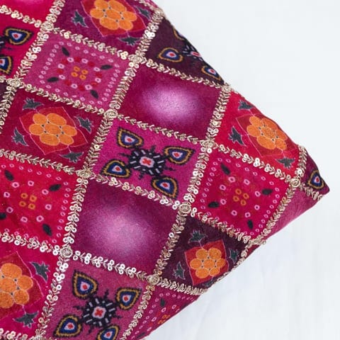 Magenta Color Chinon Chiffon Print With Embroidered Fabric
