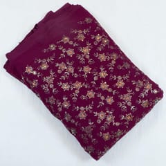 Wine Color Georgette Embroidered Fabric