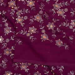 Wine Color Georgette Embroidered Fabric