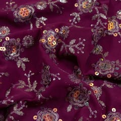 Wine Color Georgette Embroidered Fabric