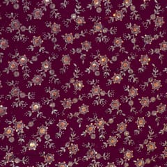 Wine Color Georgette Embroidered Fabric