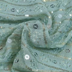 Sky Blue Color Georgette Embroidered Fabric