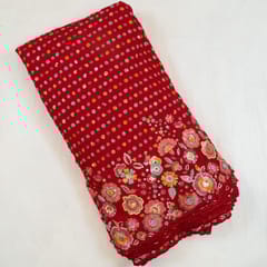 Red Color Georgette Embroidered Fabric
