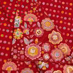 Red Color Georgette Embroidered Fabric