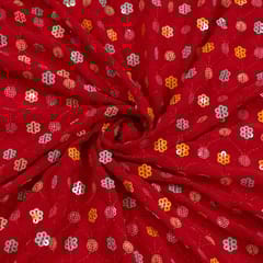 Red Color Georgette Embroidered Fabric