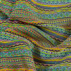 Multi Color Chinon Digital Print with Embroidery Fabric(90Cm Piece)