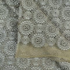 Net Cut Work Zari Embroidered Fabric (75Cm Piece)