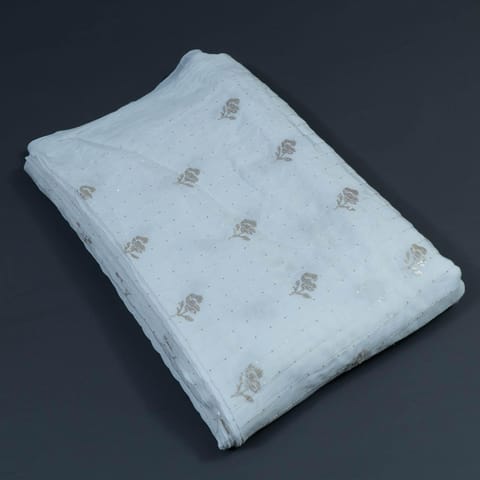 White Dyeable Crepe Embroidered Fabric (1.80Meter Piece)