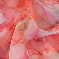 Orange Color Organza Digital Printed Fabric