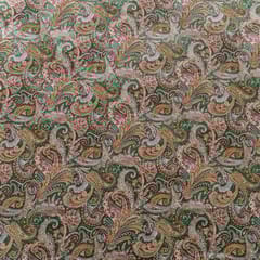 Green Color Velvet Print with Gold Color Saroaski Embroidered Fabric