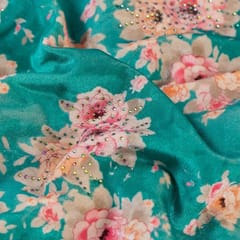 Firozi Color Velvet Print with Multi Color Saroaski Embroidered Fabric