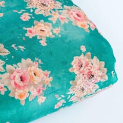 Firozi Color Velvet Print with Multi Color Saroaski Embroidered Fabric