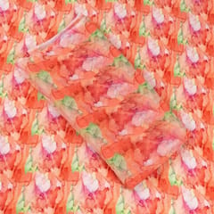 Orange Color Satin Pleated Fabric with Printed Organza Dupatta Set