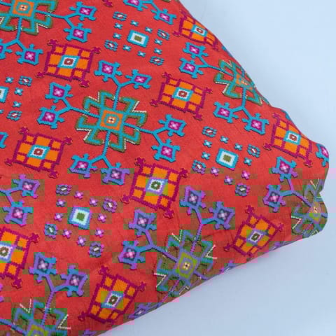 Red Color Dola Silk Digital Printed Fabric