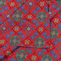 Red Color Dola Silk Digital Printed Fabric
