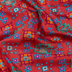 Red Color Dola Silk Digital Printed Fabric