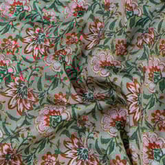 Sage Green Color Dola Silk Digital Printed Fabric