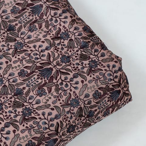 Onion Pink Color Tussar Silk Thread Embroidered Fabric