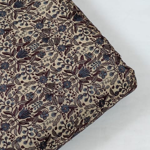 Biege Color Tussar Silk Thread Embroidered Fabric