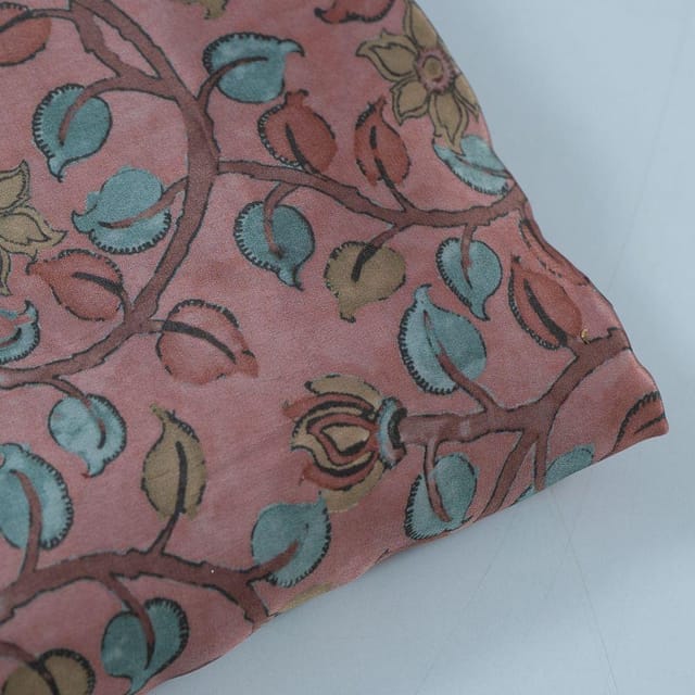 Onion Pink Color Crepe Printed Fabric