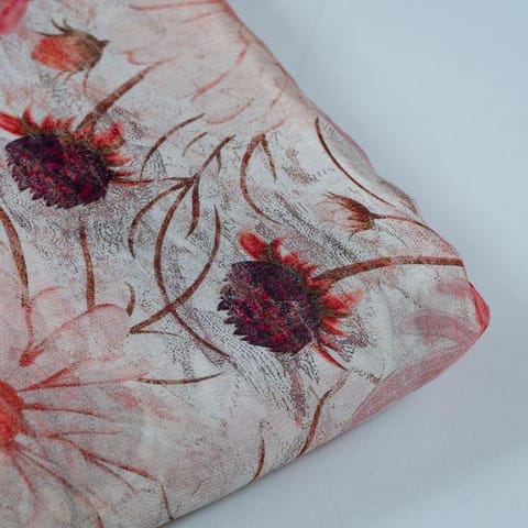 Cream Color Chinon Chiffon Printed Fabric