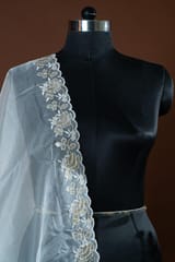 Dyeable Organza Scalped Sequins and Thread Embroidered Dupatta