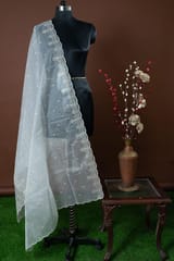 Dyeable Organza Scalped Sequins Embroidered Dupatta