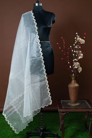 Dyeable Organza Scalped Sequins Embroidered Dupatta