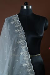 Dyeable Organza Scalped Sequins Embroidered Dupatta