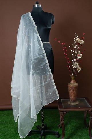 Dyeable Organza Scalped Sequins Embroidered Dupatta