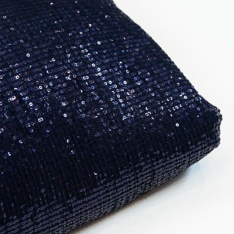 Blue Color Sequins Net Lycra Embroidered Fabric