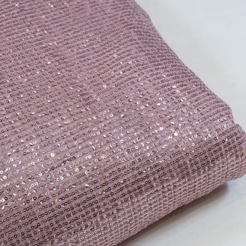 Peach Color Sequins Net Lycra Embroidered Fabric