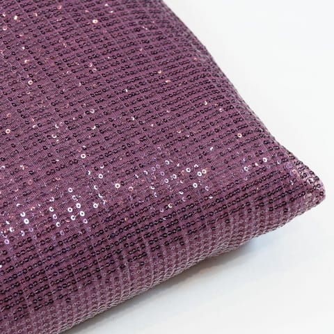 Onion Color Pink Sequins Net Lycra Embroidered Fabric
