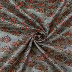 Grey Color Tussar Silk Printed Fabric