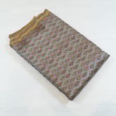 Grey Color Tussar Silk Printed Fabric
