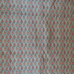 Grey Color Tussar Silk Printed Fabric
