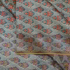 Grey Color Tussar Silk Printed Fabric