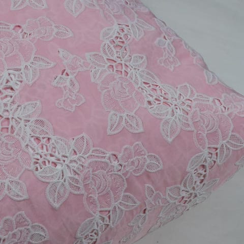 Light Pink Color Crepe Thread Embroidered Fabric