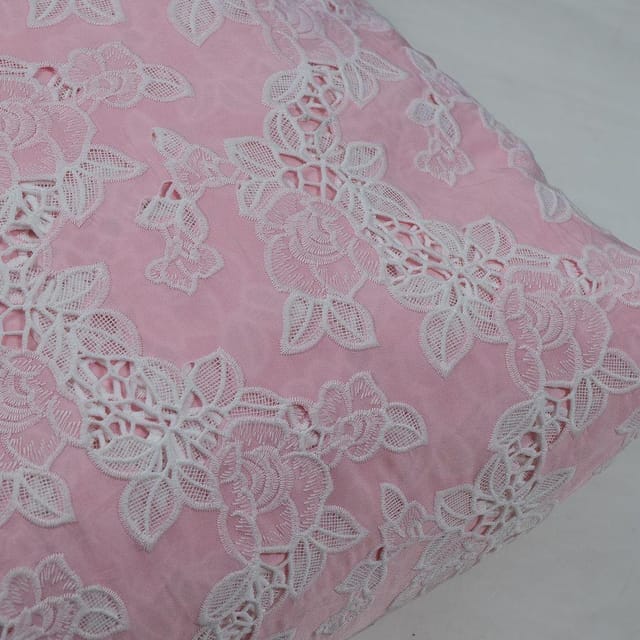 Light Pink Color Crepe Thread Embroidered Fabric